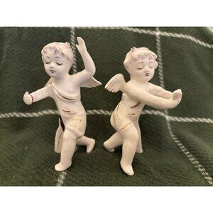 Vintage Commodore Cherub Angel Ceramic Candle Huggers Holders Christmas Holiday